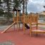 Triangle Modern Nature wooden playhouse with slide բնական փայտից պատրաստված մանկական խաղասարք կապույ