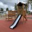 Triangle Modern Nature wooden playhouse with slide խաղահրապարակ մանրամասներով