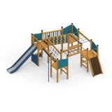 Challenger Nature II single slide, wooden playhouse