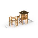 Meru single slide, wooden playhouse