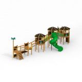 Jungle Village castle with slide, wooden playhouse