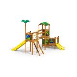Jungle Bridge single slide, wooden playhouse