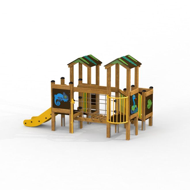 Jungle Treehouse playhouse with slide՝ փայտե մանկական խաղահրապարակ՝ սահնակով և բազմաբնակարան կառուցվ