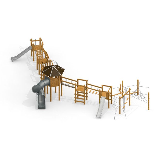 Khumbu castle with slide, wooden playhouse՝ փայտե մանկական խաղահրապարակ սահնակներով և խճճվածքով: