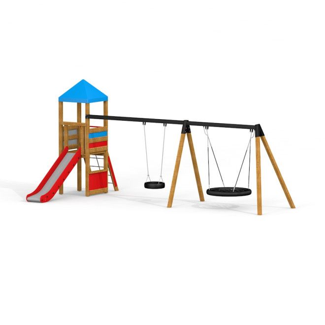 Bird Nest Swing with Tower (BNS 120 cm) single slide մանկական խաղահրապարակ փայտե աշտարակով և ճոճանակ