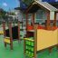 Omega Accessible Playground single playhouse՝ գունավոր մանկական խաղահրապարակային տնակ՝ տախտակներով և