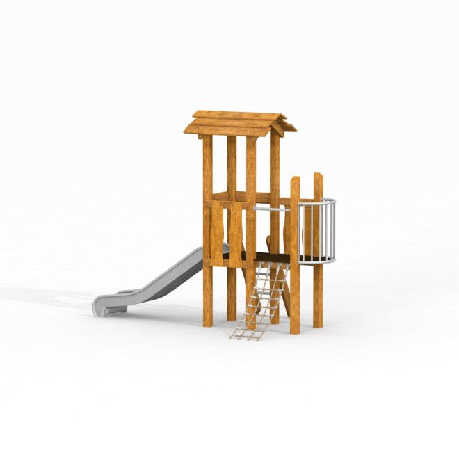 Փոքրիկ արտաքին փայտե խաղատուն սահնակով Pixie Uvala wooden playhouse with slide: մանկական խաղալիքների