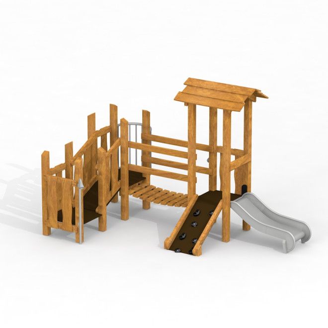 Smart Uvala wooden playhouse with slide տաքսի դիզայնով՝ փայտե խաղային տուն պատռքով և սայթաքքի համար: