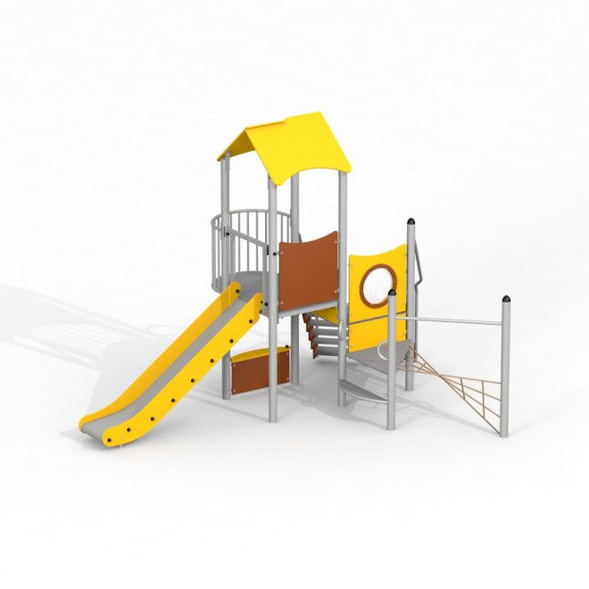 Observatory with a slide II երեխաների դաստակագործման դաշտի դեղնականաչավուն սահնակով սարքեր։