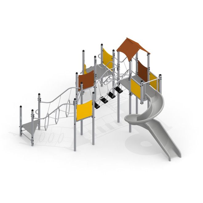 Base with a slide մանկական խաղահրապարակային սարք՝ սահնակով և պարաններով անցումներով: