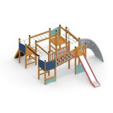 Challenger Aztec single slide, wooden playhouse