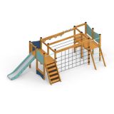 Romping Center Nature single slide, wooden playhouse