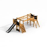 Romping Center Nature single slide, wooden playhouse
