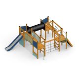 Square Play Nature single slide, wooden playhouse