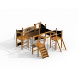 Square Play Nature single slide, wooden playhouse