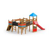 Jubilee Unit castle with slide, wooden playhouse