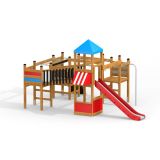 Challenger castle with slide, wooden playhouse