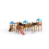 Tritowers castle with slide, wooden playhouse