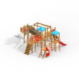 Space Station castle with slide, wooden playhouse