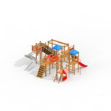Space Station castle with slide, wooden playhouse